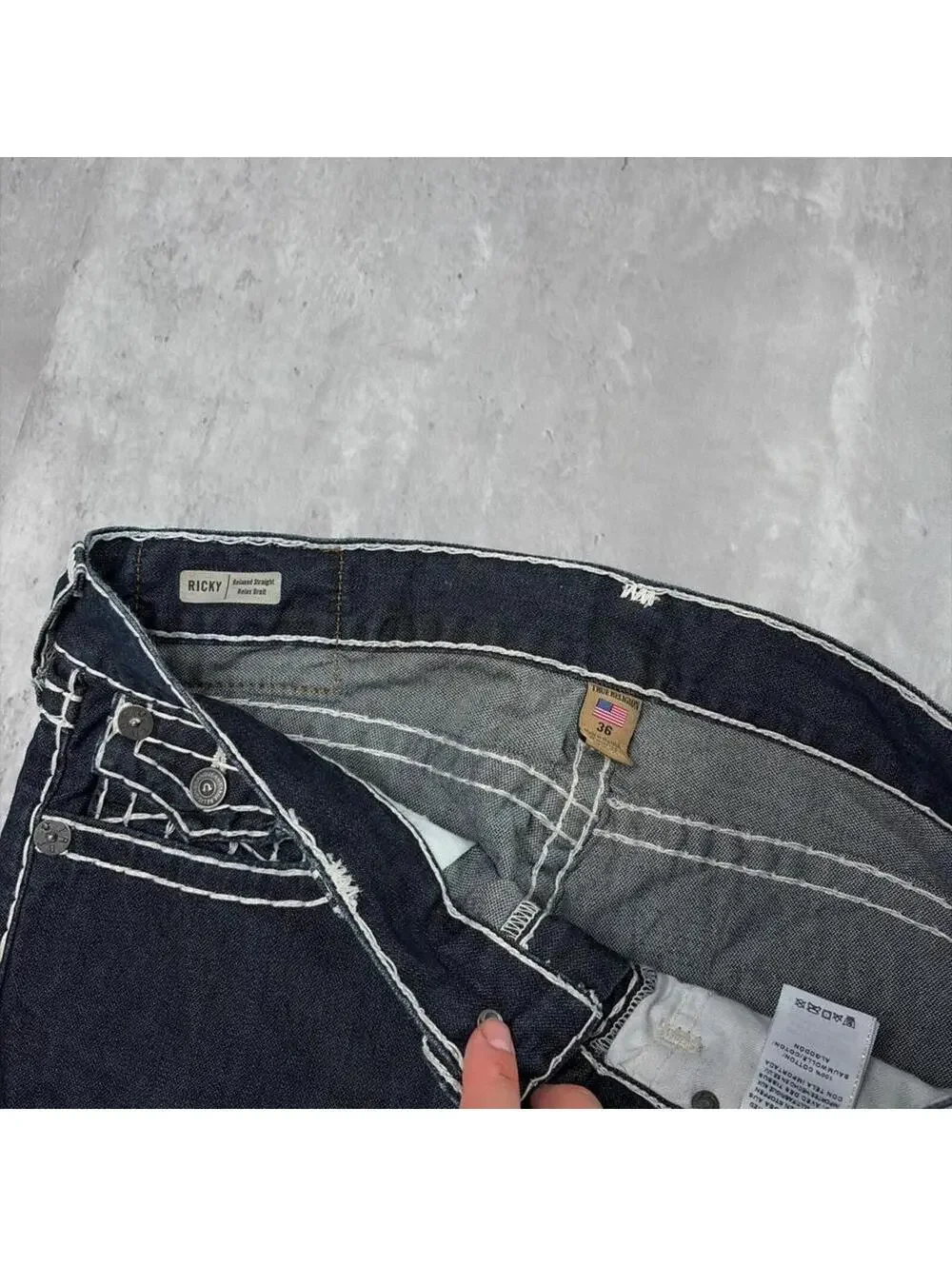 Y2K Dark Wash True Religion Grunge Ricky Straight Denim Jeans
